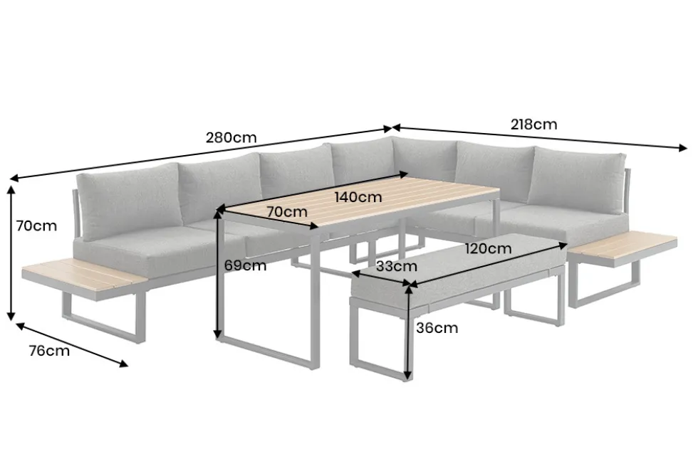 Wetterfestes Gartenmöbel Set IBIZA GRAND 280cm anthrazit Aluminium inkl. Sitzpolster
