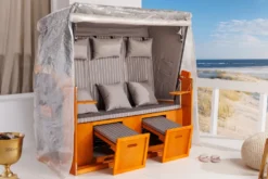 Wetterfeste XXL Strandkorbhülle OSTSEE transparent mit Reißverschluss für 3-Sitzer