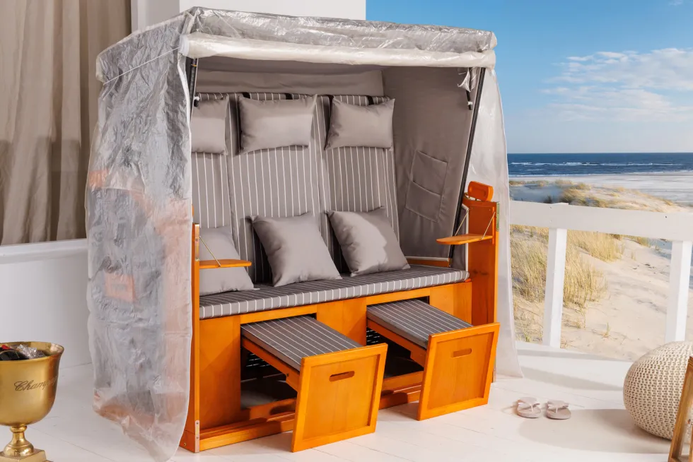 Wetterfeste XXL Strandkorbhülle OSTSEE transparent mit Reißverschluss für 3-Sitzer