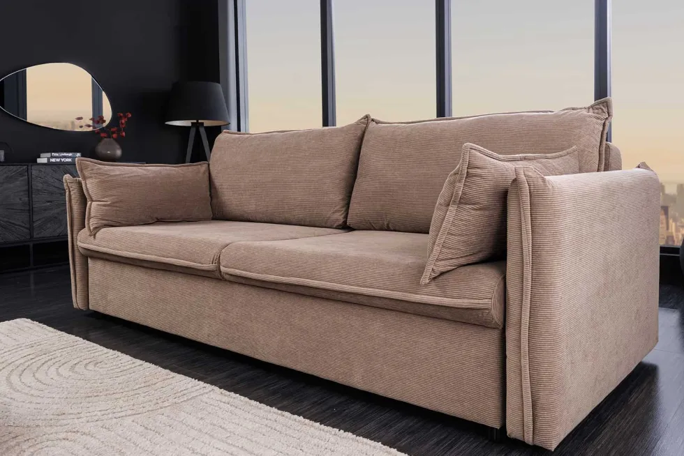 XXL Sofa mit Schlaffunktion APARTMENT taupe Cord inkl. Bettkasten und Kissen