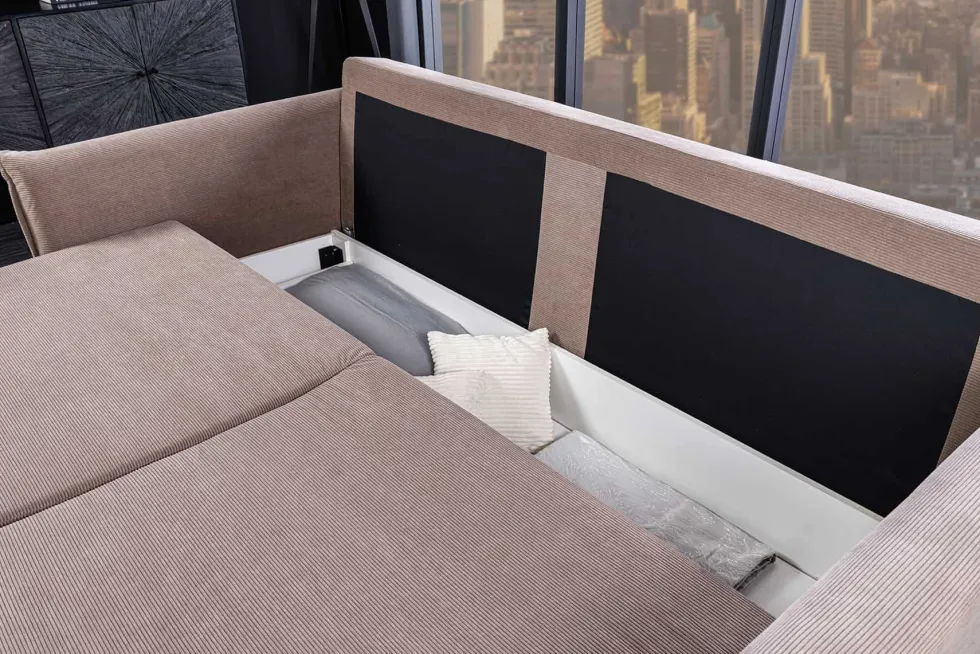 XXL Sofa mit Schlaffunktion APARTMENT taupe Cord inkl. Bettkasten und Kissen