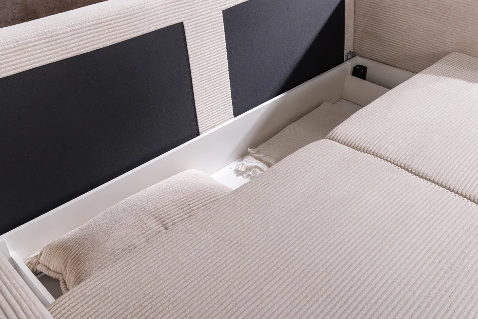 XXL Sofa mit Schlaffunktion APARTMENT beige Cord inkl. Bettkasten und Kissen