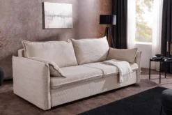 XXL Sofa mit Schlaffunktion APARTMENT beige Cord inkl. Bettkasten und Kissen