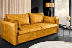 XXL Sofa mit Schlaffunktion APARTMENT senfgelb Samt inkl. Bettkasten und Kissen