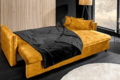 XXL Sofa mit Schlaffunktion APARTMENT senfgelb Samt inkl. Bettkasten und Kissen