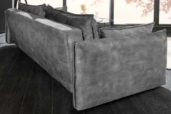 XXL Sofa mit Schlaffunktion APARTMENT grau Samt inkl. Bettkasten und Kissen