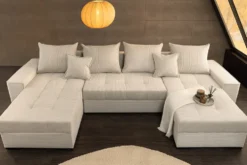 XXL Wohnlandschaft LODGE 315cm champagner beige Cord Sofa mit Schlaffunktion