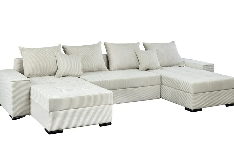 XXL Wohnlandschaft LODGE 315cm champagner beige Cord Sofa mit Schlaffunktion