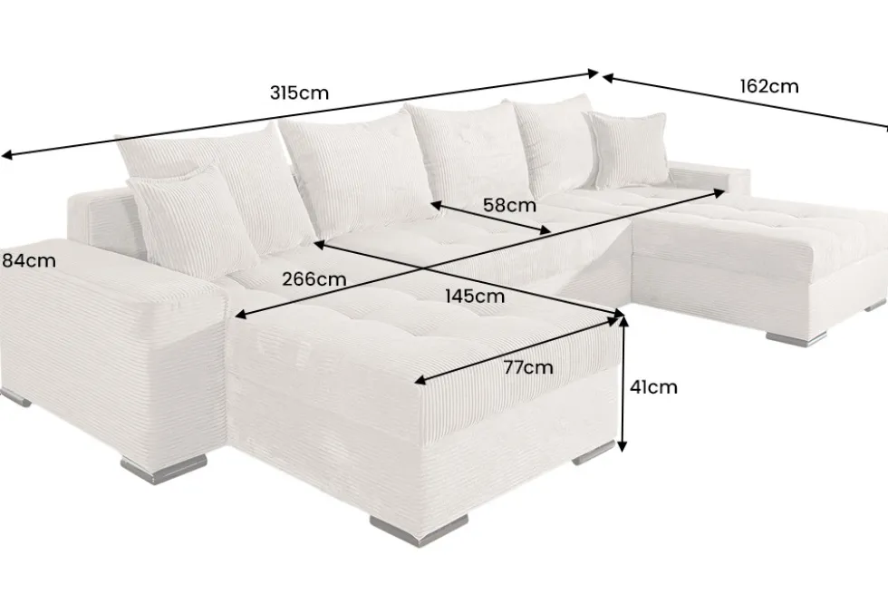 XXL Wohnlandschaft LODGE 315cm champagner beige Cord Sofa mit Schlaffunktion